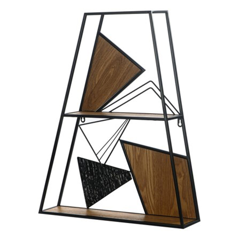 Multi-Shape Wall Shelves Set - Metal & Wood Look Trapezoid/Rectangle/Square/Oval Floating Shelves