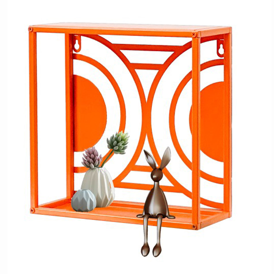 Orange Metal Square Wall Shelf - Floating Decorative Shelf for Living Room & Bedroom