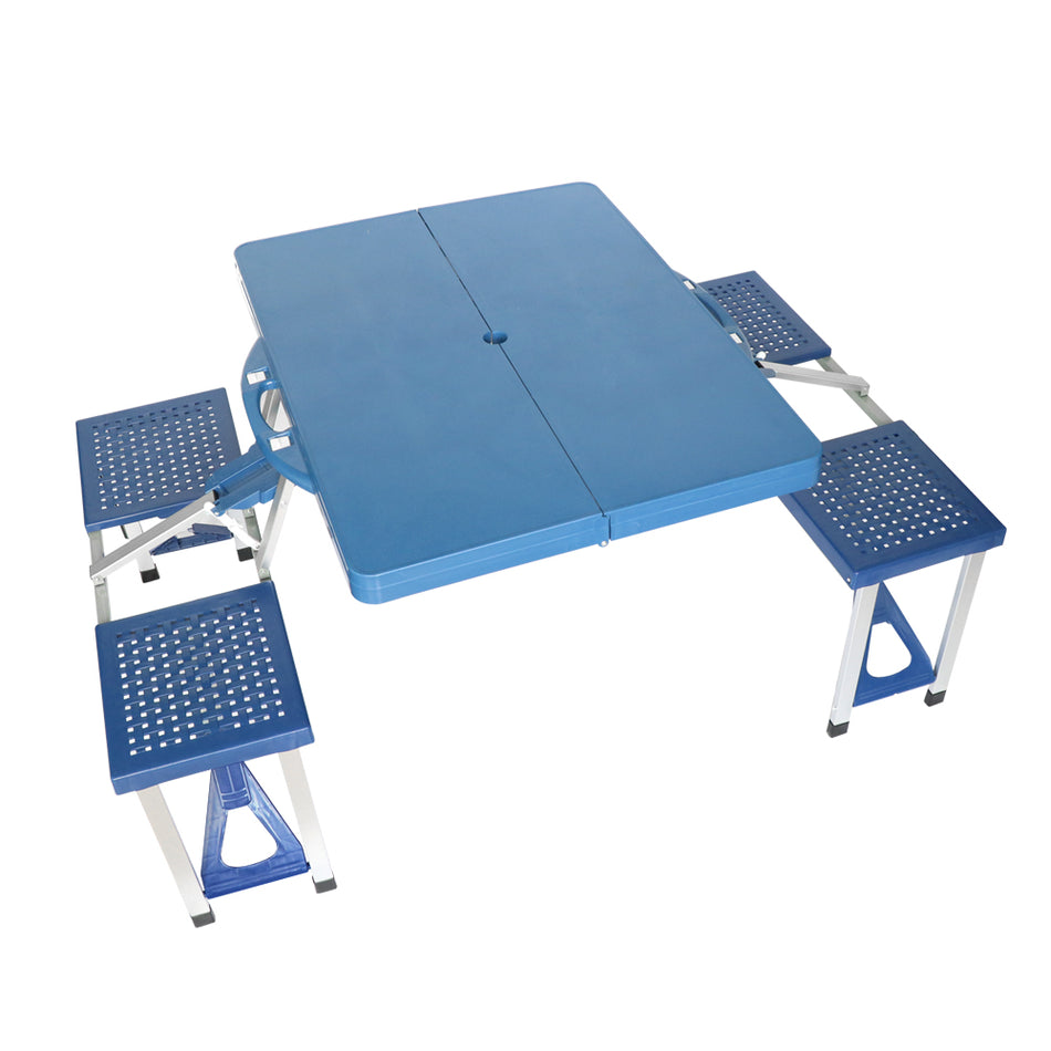 BIGTREE Portable Folding Compact Aluminum Indoor Outdoor Picnic Table with 4 Seats Blue