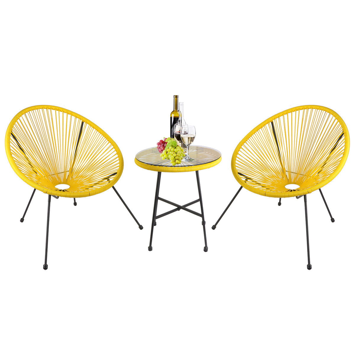 Bigtree 3pc Rattan Wicker Patio Acapulco Bistro Chair Set Furniture Yellow