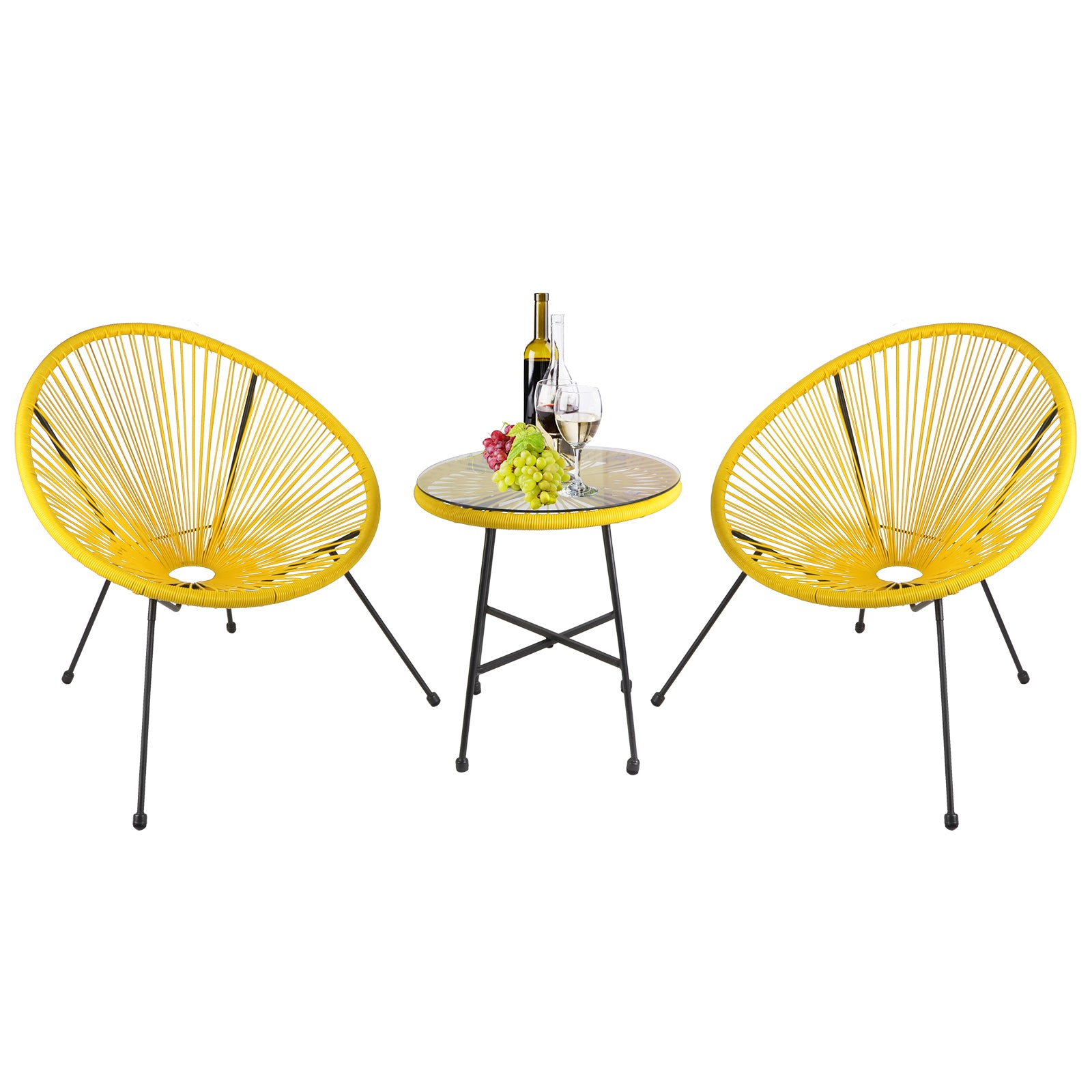 Bigtree 3pc Rattan Wicker Patio Acapulco Bistro Chair Set Furniture Yellow