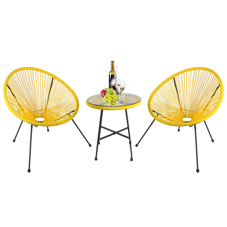 Bigtree 3pc Rattan Wicker Patio Acapulco Bistro Chair Set Furniture Yellow