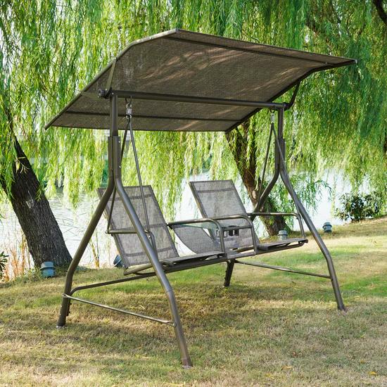 2-Person Patio Swing with Canopy, Outdoor Mesh Swing Chair