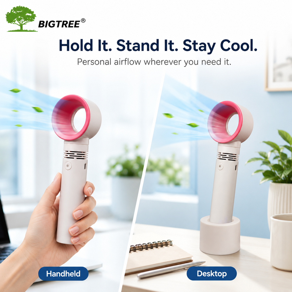BIGTREE Bladeless Handheld Fan with Desktop Stand, Portable Personal Desk Fan, Compact No-Exposed-Blade Mini Fan for Home, Office, Travel and Outdoor Use