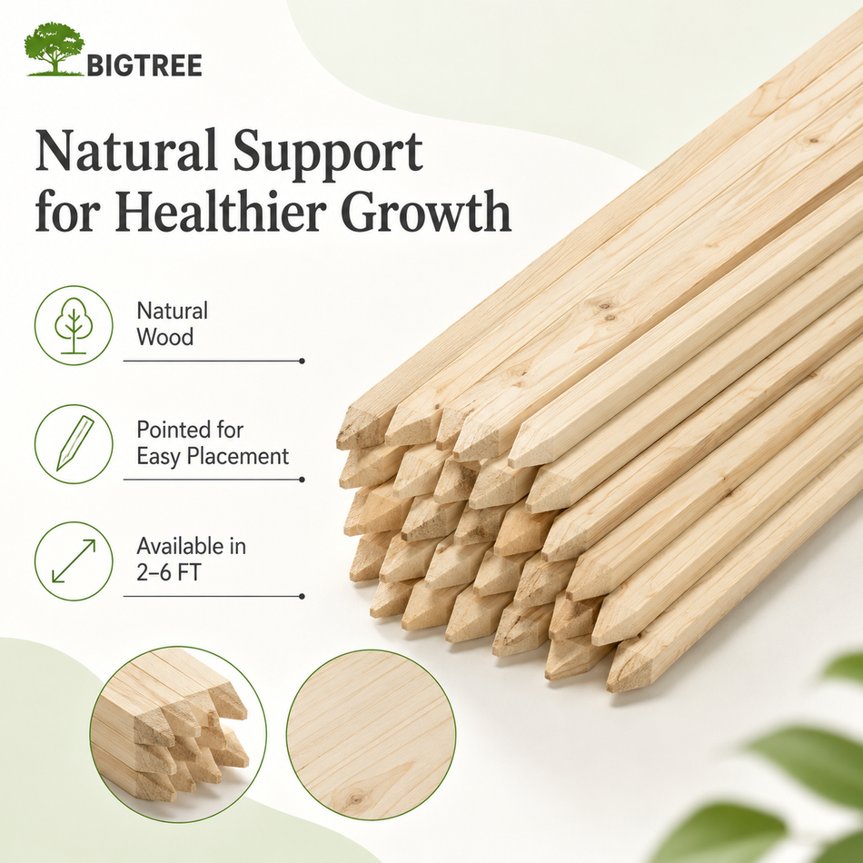 Natural Wood Stakes 2-6FT,Plant Stakes,Wood Garden Stake for Plants,Beans,Indoor&Outdoor Climbing Plants,Tomato Vegetable Stakes for Garden