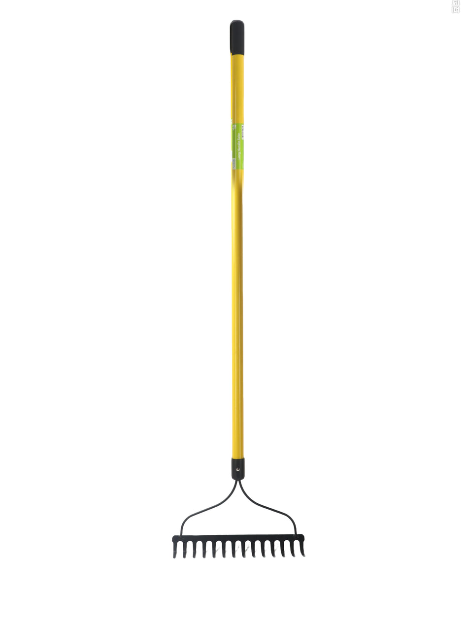 Heavy-Duty Garden Rake with Long Yellow Handle, Metal Leaf Rake for Lawn & Garden, Ideal for Debris Removal, Soil Leveling