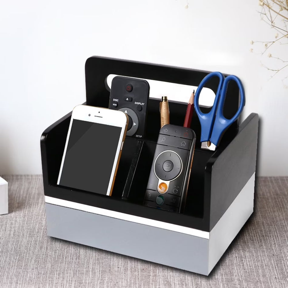 BIGTREE Remote Control Caddy Holder with 4 Compartments Table Top Organizer for Home Office, Gray
