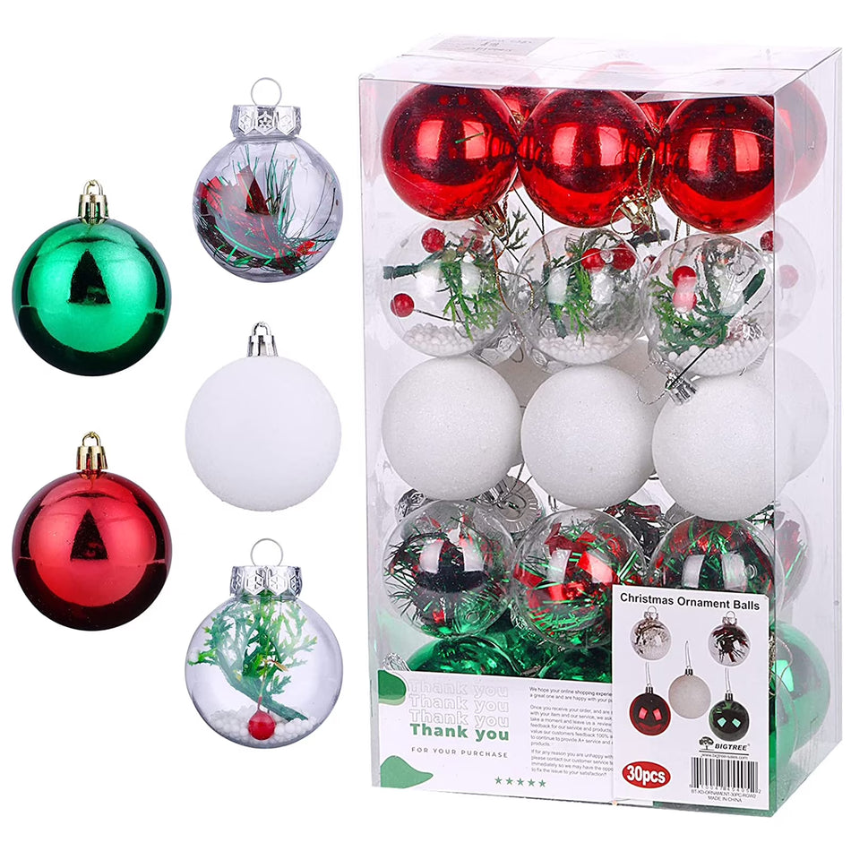 BIGTREE 30pcs Christmas Ball Glitter Ornaments Shatterproof Xmas Tree Holiday Decorations 0.37lb