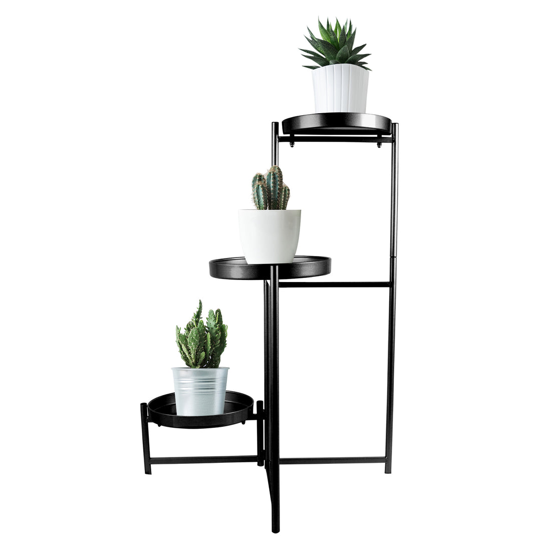 Bigtree 3 Tier Metal Plant Stand with Round Base - Black