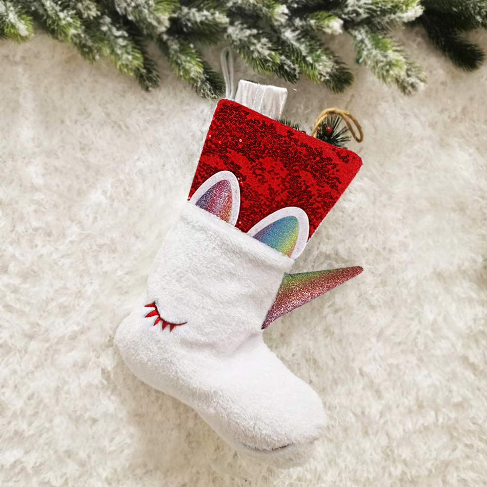 BIGTREE Magical Unicorn Stocking Christmas Fun Holiday Decoration with Red Sequins