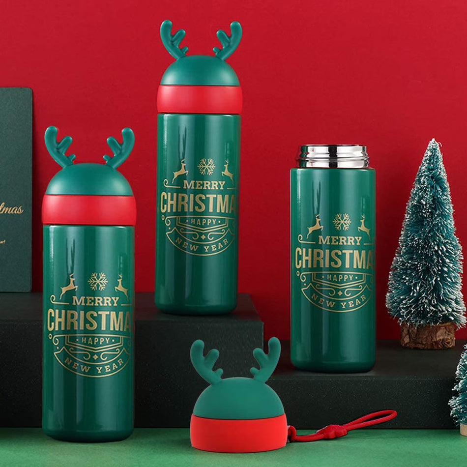 BIGTREE Holiday Christmas Green Insulated Stainless Steel Water Bottle Hot Cold Thermos for Adults