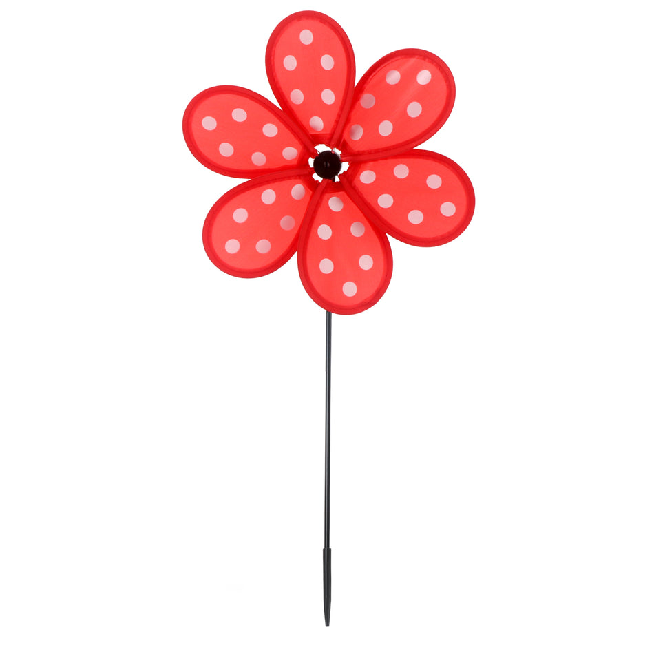 Colorful Flower Pinwheel Garden Decor - Polka Dot & Holographic Wind Spinners, Durable Fabric Yard Ornaments for Outdoor Lawn