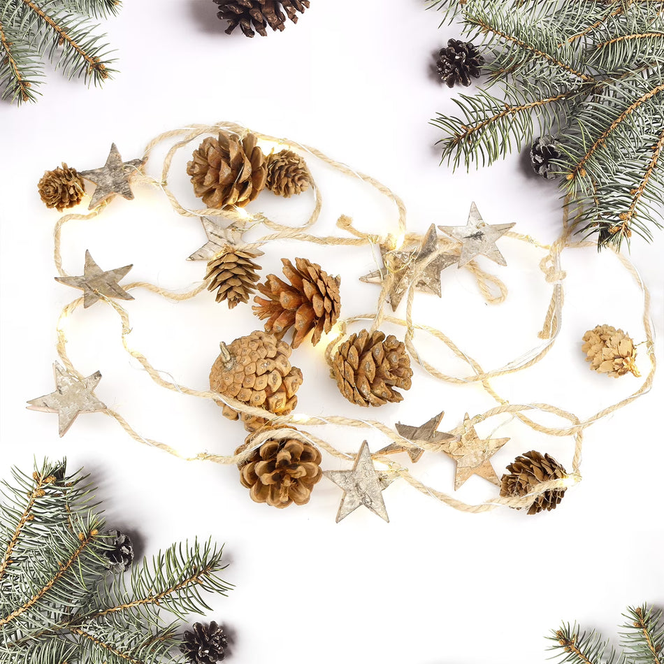 BIGTREE 6.5ft Christmas Pine Cones String Lights Rustic Farmhouse Xmas Garland Holiday Decoration