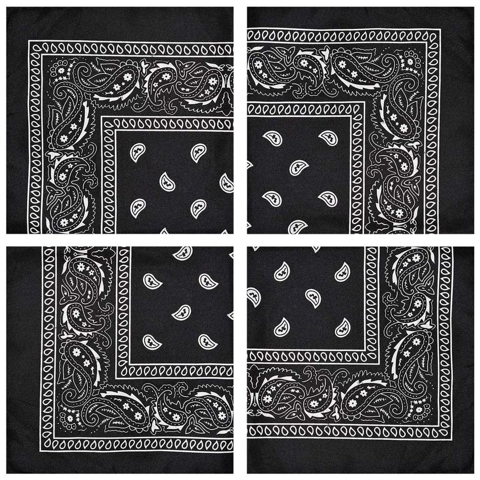 BIGTREE 4pk Bandana Handkerchief Scarf Headband Hair Tie Hat Liner 100% Cotton Black