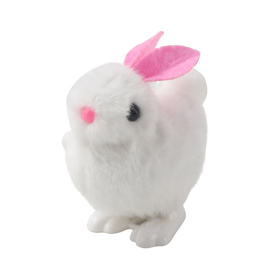 Wind-Up Plush Easter Bunny Toy - White Fluffy Rabbit with Pink Ears, Cute Spring & Easter Gift for Kids