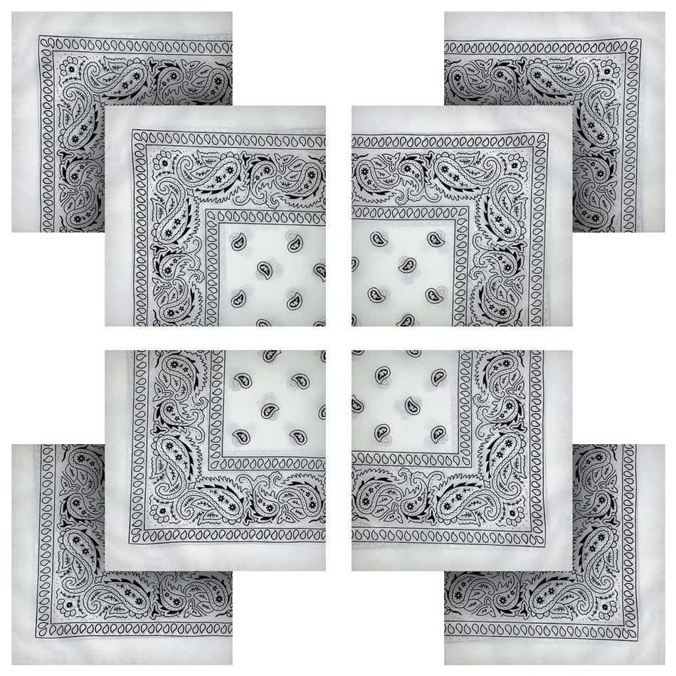 BIGTREE 8pk White Unisex Cotton Bandanas Multi-Purpose Headband
