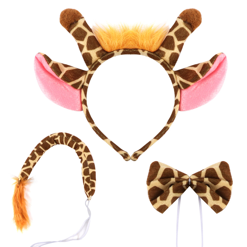 BIGTREE Giraffe Ears Tail Bow Tie Instant Costume Halloween Fun Party Beige