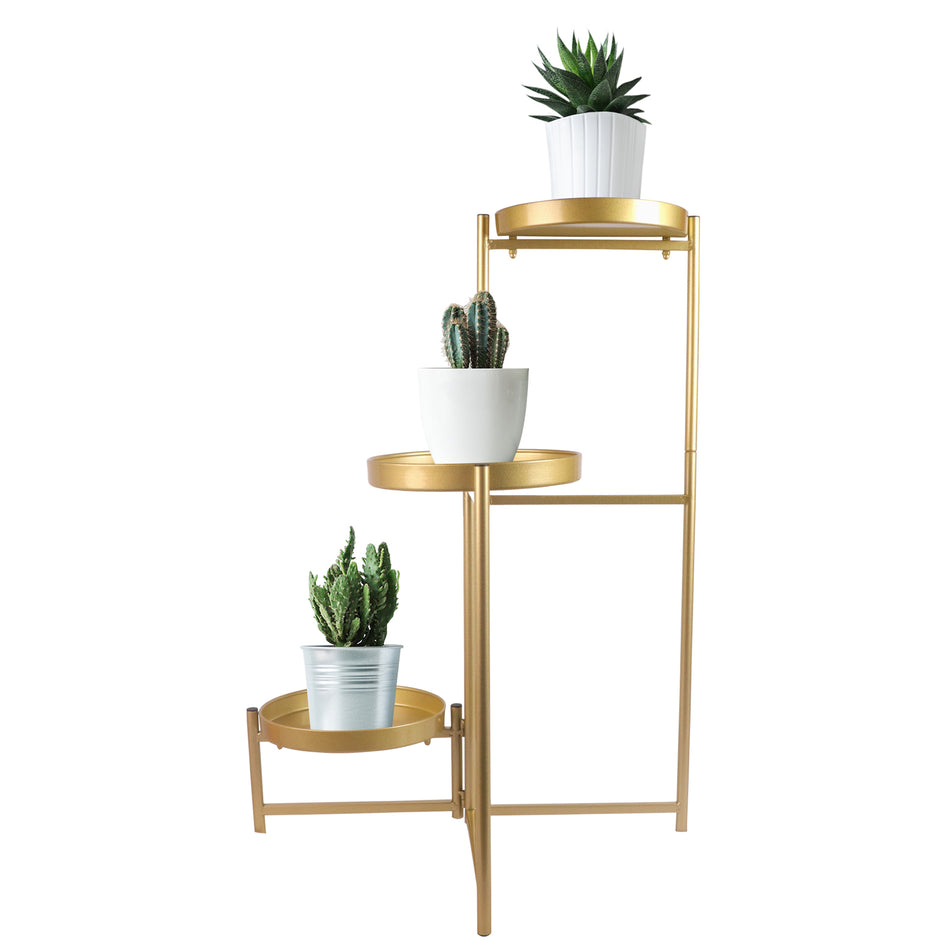 3 Tier Plant Stand Indoor Outdoor, Corner Metal Plant Stands for Indoor Plants Multiple with 3 Lightweight Flower Pot Holder Plant Rack Organizer Folding Plant Shelf Easy to Assembly, Gold