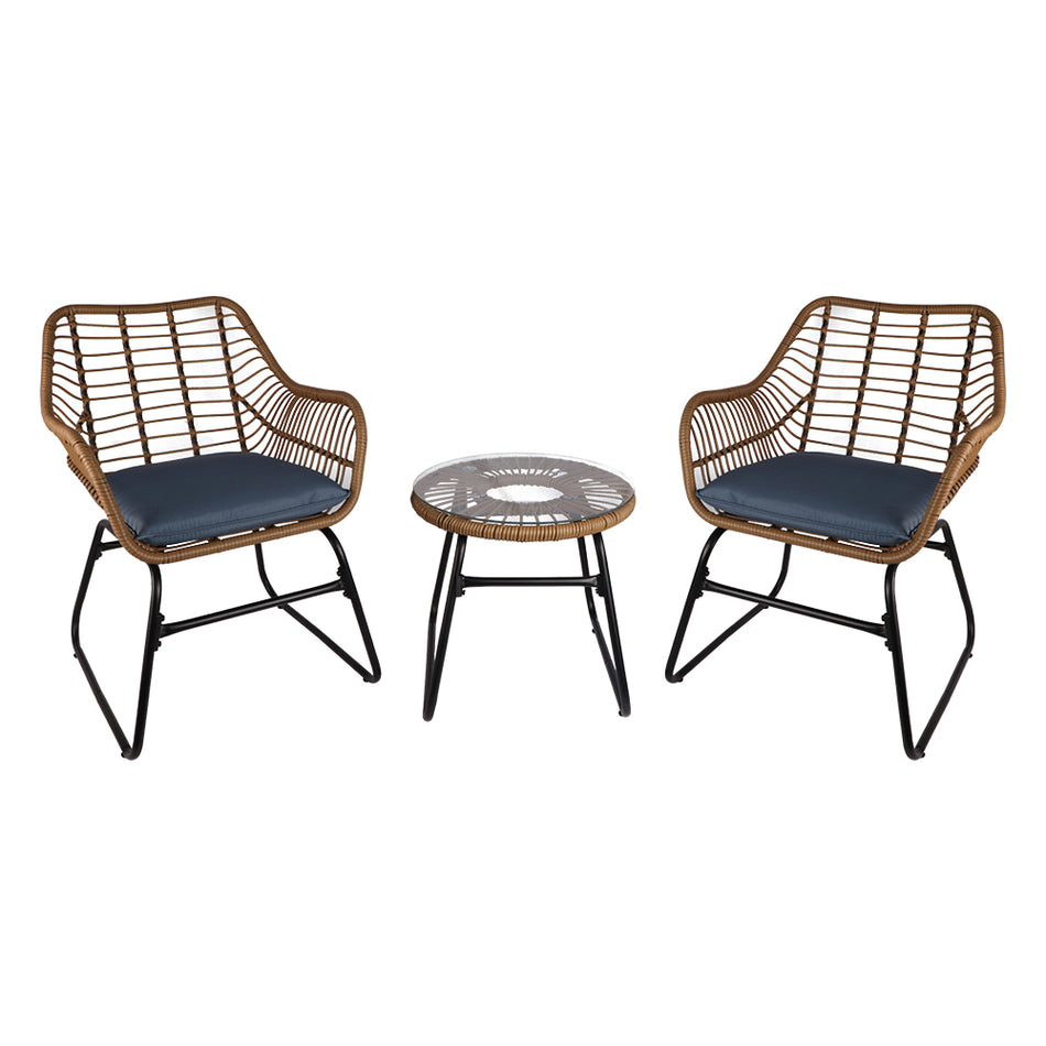 3-Piece Wicker Patio Set, 2 Rattan Chairs with Cushions & Side Table