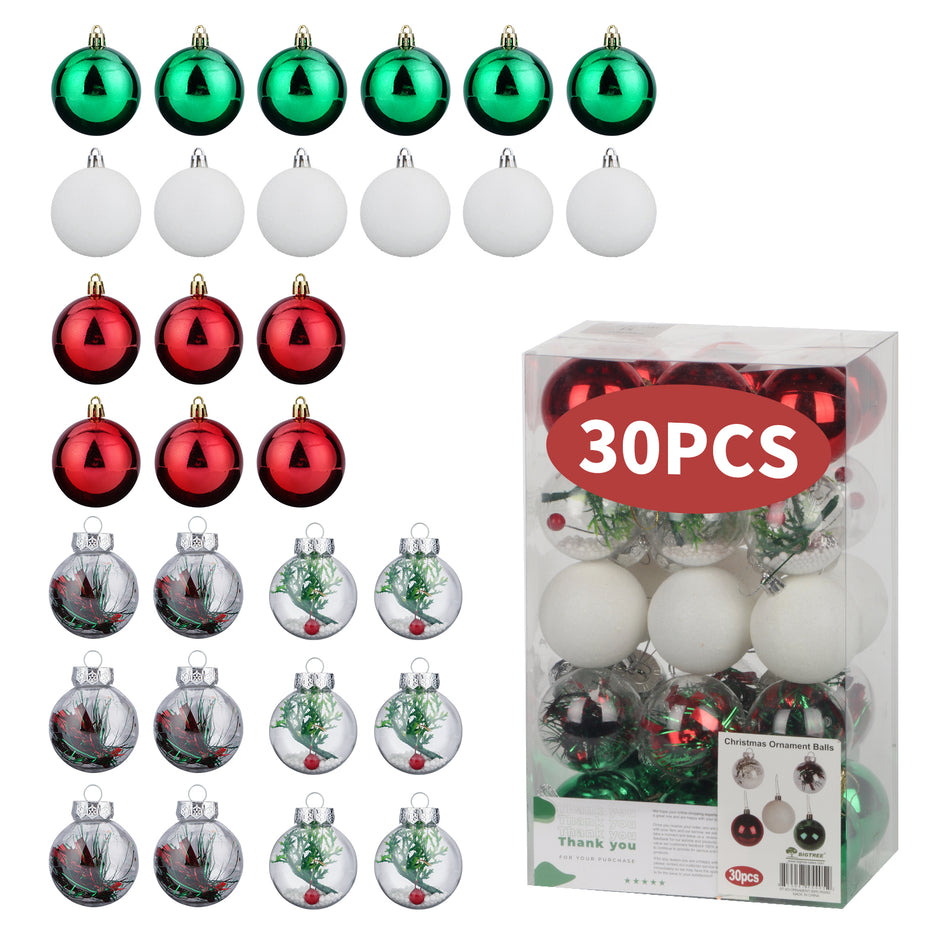 BIGTREE 30 Pieces Christmas Ball Ornaments Colorful Clear Shatterproof Christmas Decorations Tree Balls for Xmas Holiday Wedding Party Decoration, Tree Ornaments Hook Strings Included 2 Inch