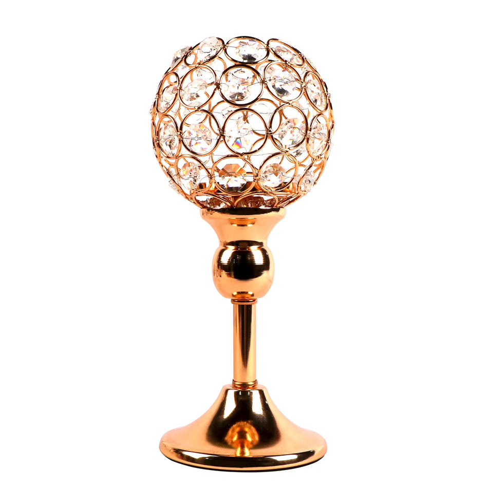 BIGTREE Crystal Sphere Candle Holder for Anniversary Celebration Gold 9.84"