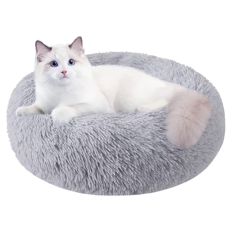 BIGTREE Dog Cat Donut Plush Pet Beds Cozy Round Washable Mattress Gray L