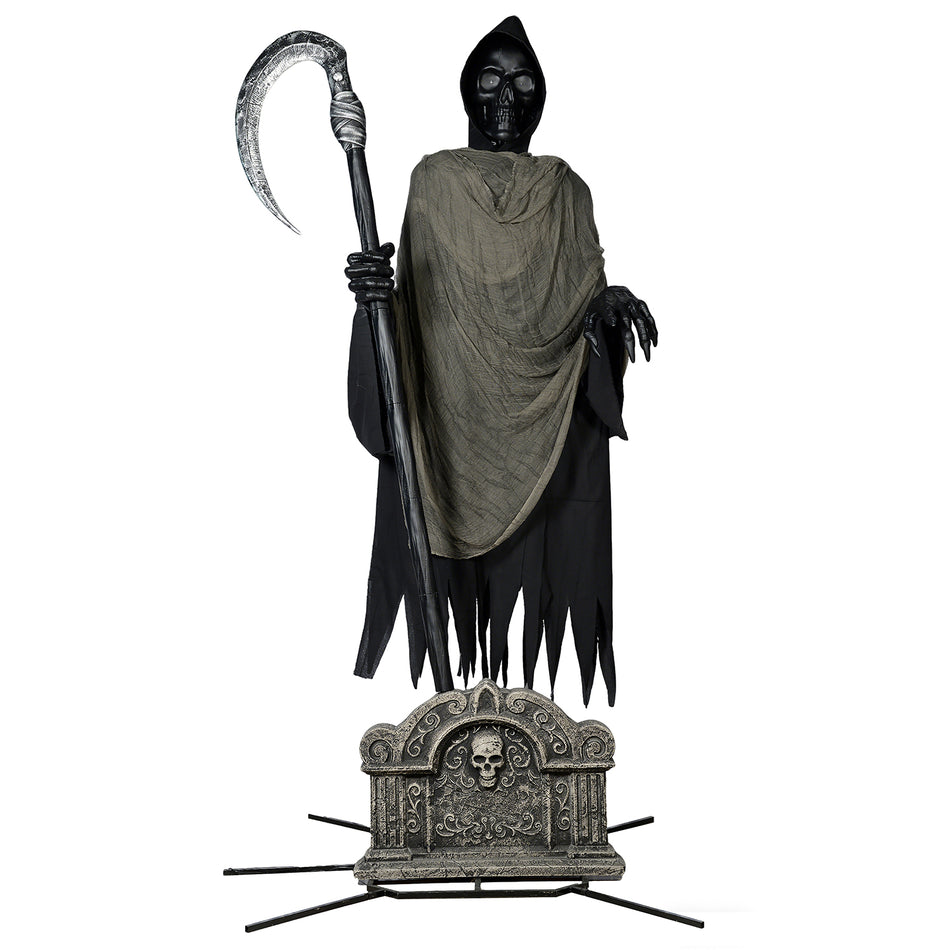 7 ft Life Size Grim Reaper, Halloween Animatronic with Scythe & Tombstone
