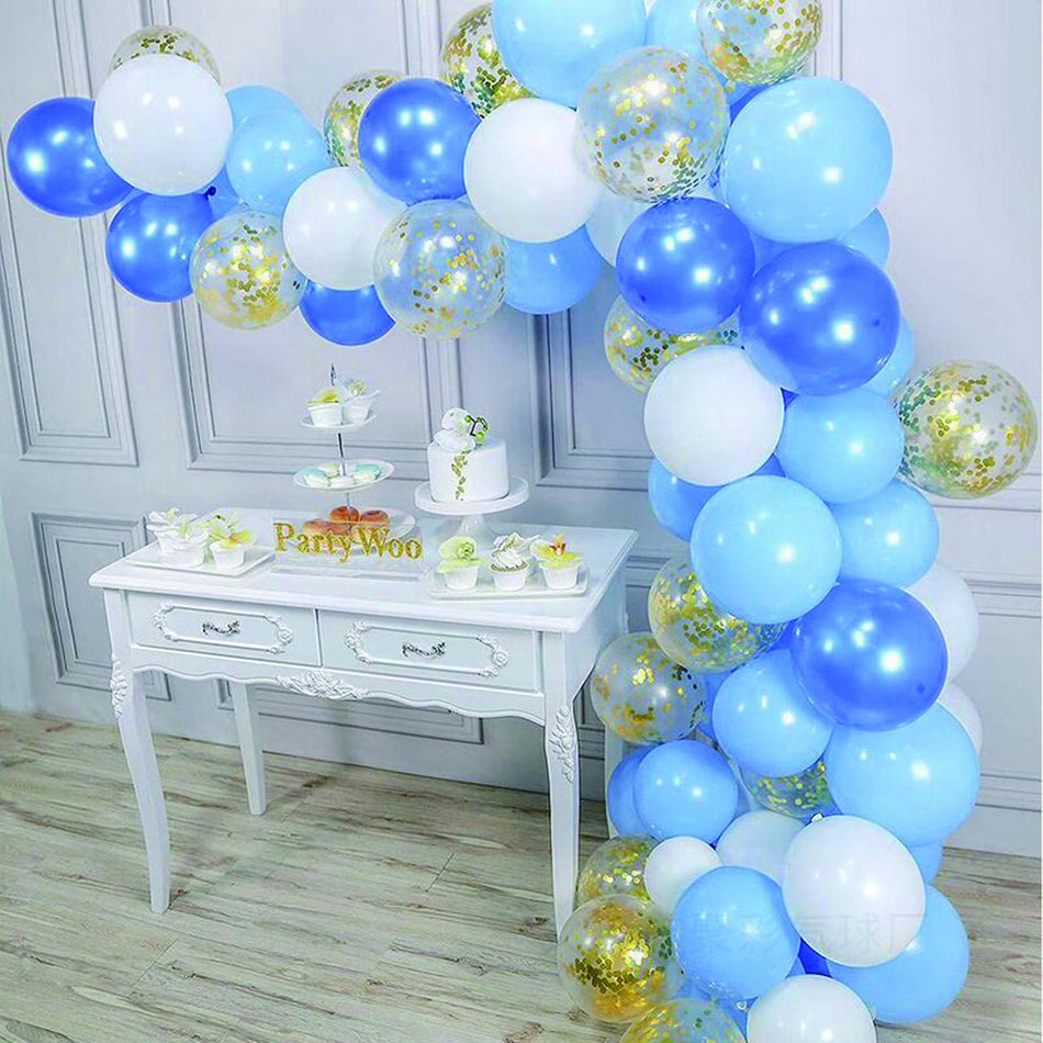 BIGTREE Balloon Garland Arch 70 Assorted Party Kit Blue White Clear Confetti