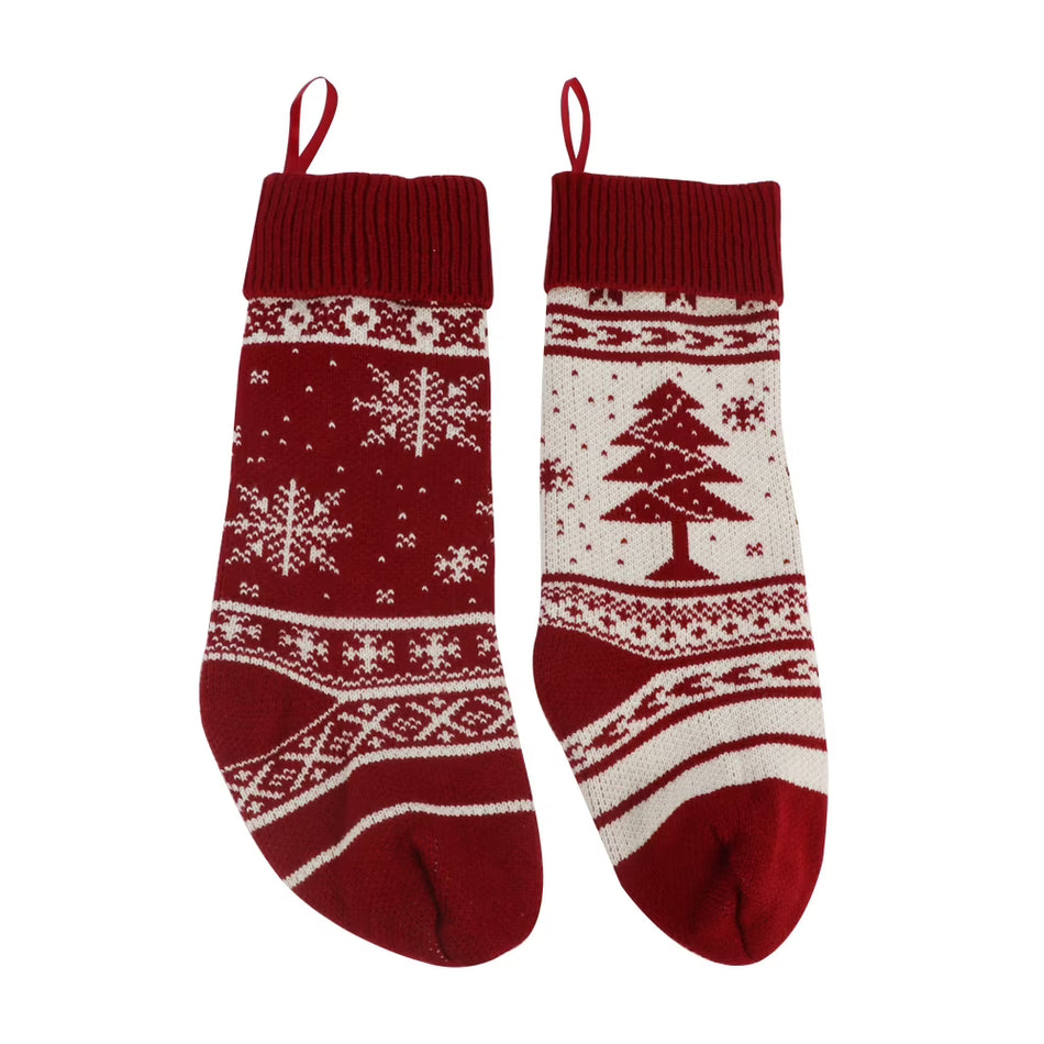 BIGTREE 2 Pack 16 inch Holiday Snowflake Christmas Tree Knit Stockings White Red