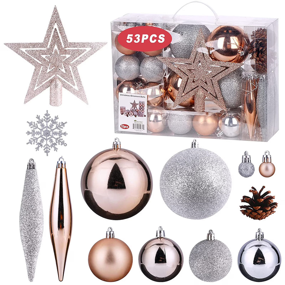BIGTREE 53 Piece Christmas Ball Glitter Ornaments Shatterproof Holiday Xmas Tree Decorations 1.5lb
