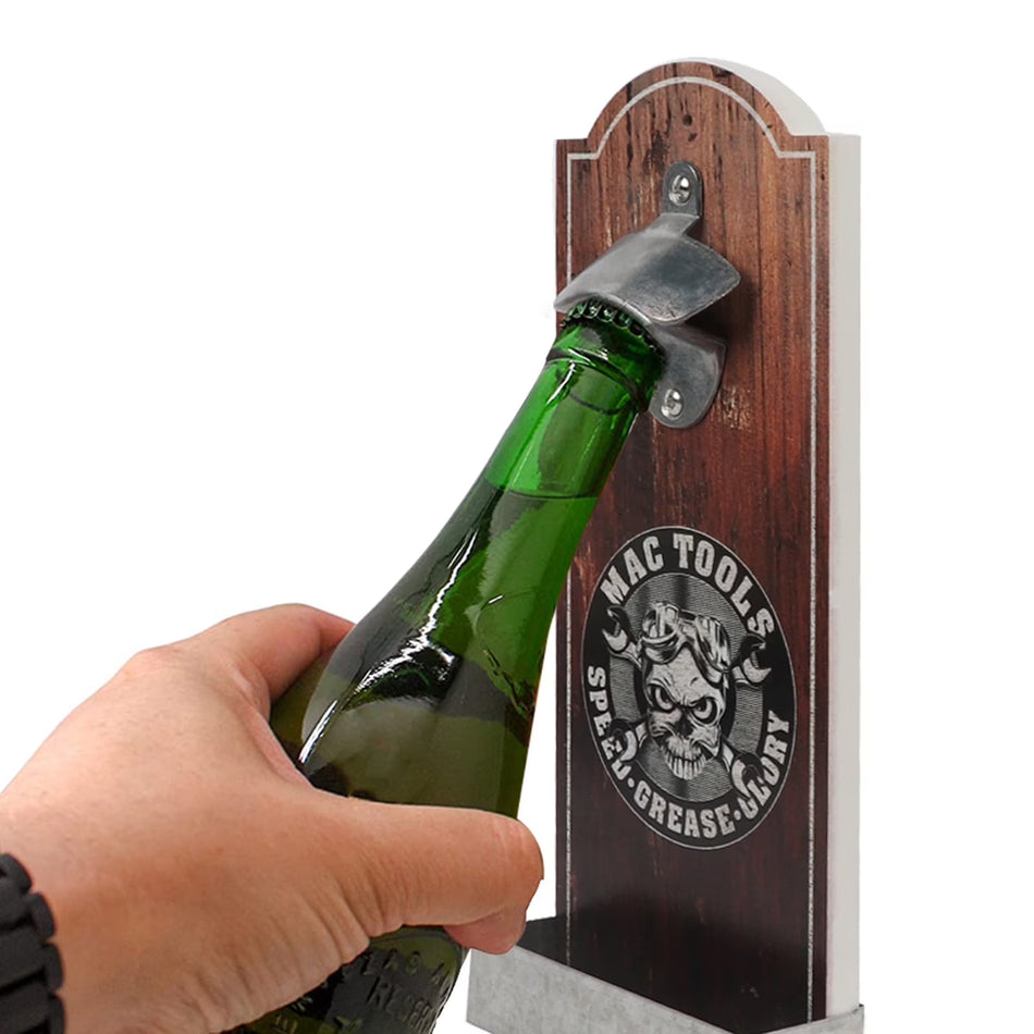 BIGTREE Wall Bottle Opener Easy Mount Brown Vintage Wood Panel Cast Iron Metal Cap Opener