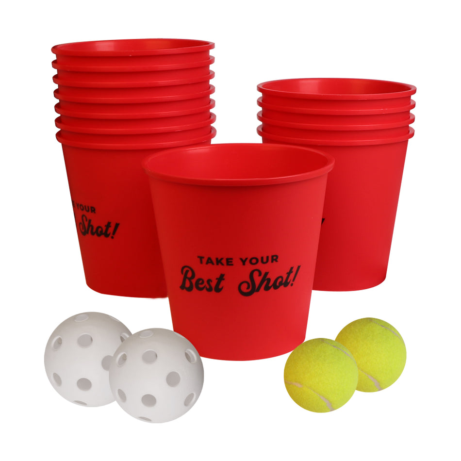 BIGTREE Yard Pong, Outdoor Giant Yard Games Pong Game Set with Durable Buckets and Balls,Including 12 Buckets & 4 Balls, Cup Pong Throwing Game for Beach, Camping, Lawn and Backyard