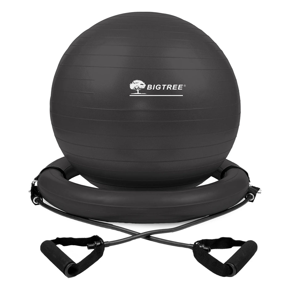 BIGTREE Exercise Ball Chair Yoga Balance Ball Chair Fitness Set with Ring Base Resistance Bands Pump Black 29.5″ (75 cm)