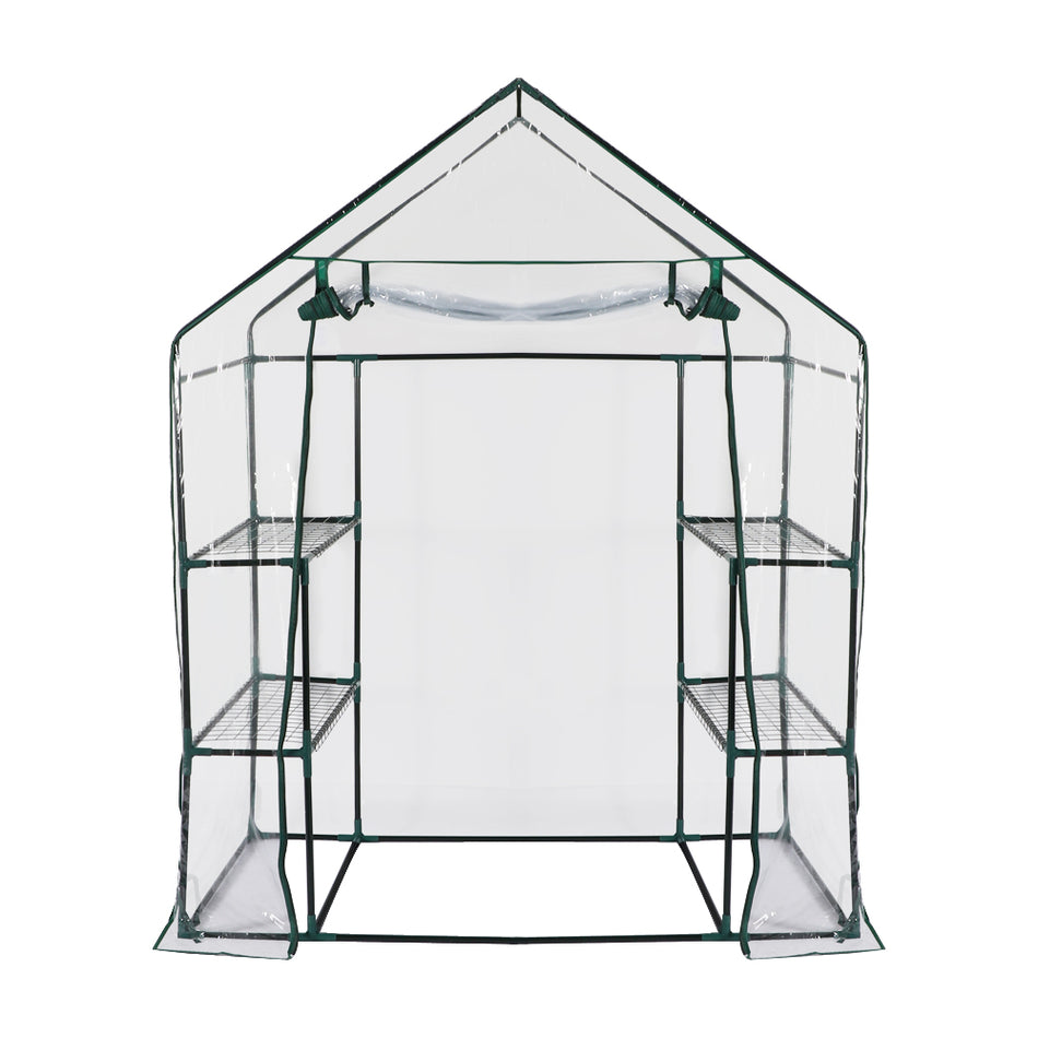 BIGTREE Green House Outdoor Portable Walk-in Greenhouse, 2 Tiers, 4 Shelves with PVC Cover - 56x77x84