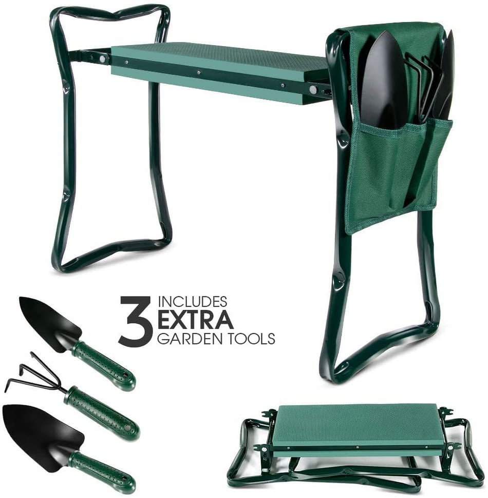 BIGTREE Garden Seat Bench Portable Outdoors Home Garden Stool 3 Tool Kit Lawn Gardening Patio Kneeler Pad Planting EVA Foam Pad