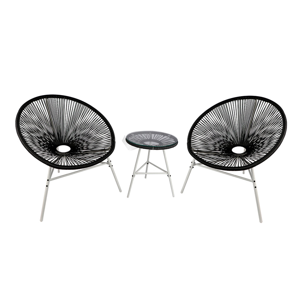 3-Piece Acapulco Patio Set, 2 String Chairs with Glass Side Table