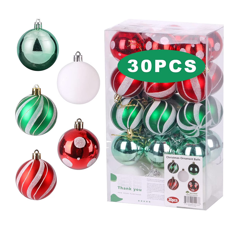 BIGTREE 30 Pieces Christmas Ball Ornaments Glitter Shatterproof Xmas Tree Decorations Rgw 1.5lb