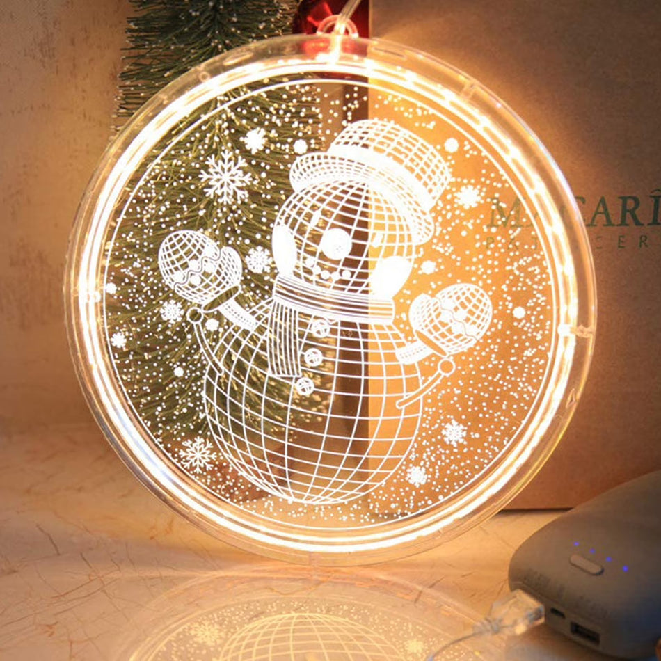 BIGTREE Christmas Decorative Holiday Novelty Hanging 3D Lights with Suction Cup, Warm White, Snowman