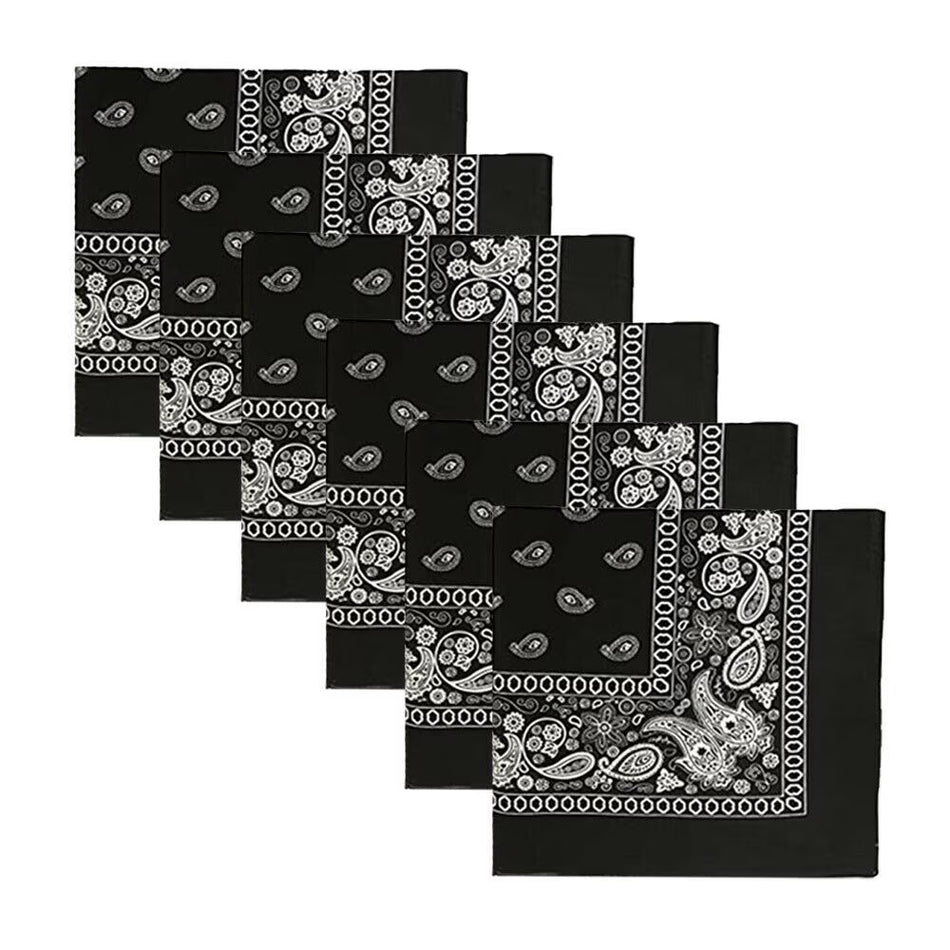 BIGTREE 6 Pack Multi-Purpose Bandanas Headband Cover Scarf, 22" x 22", Black