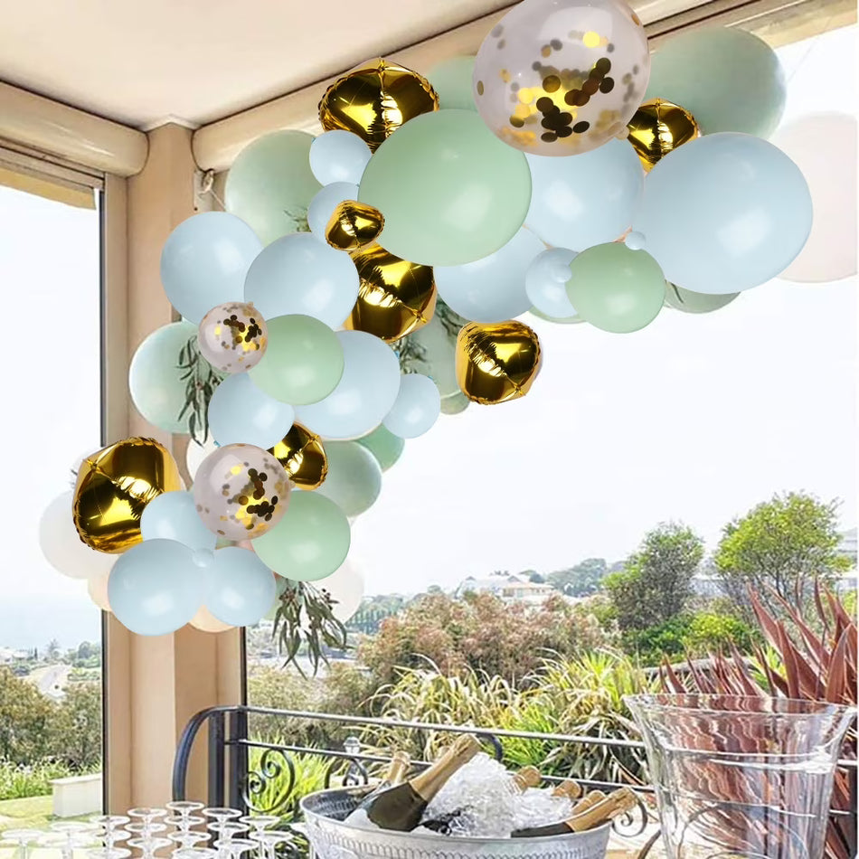 BIGTREE Balloon Garland Arch 126 Assorted Party Kit Green Gold Baby Blue Clear Confetti
