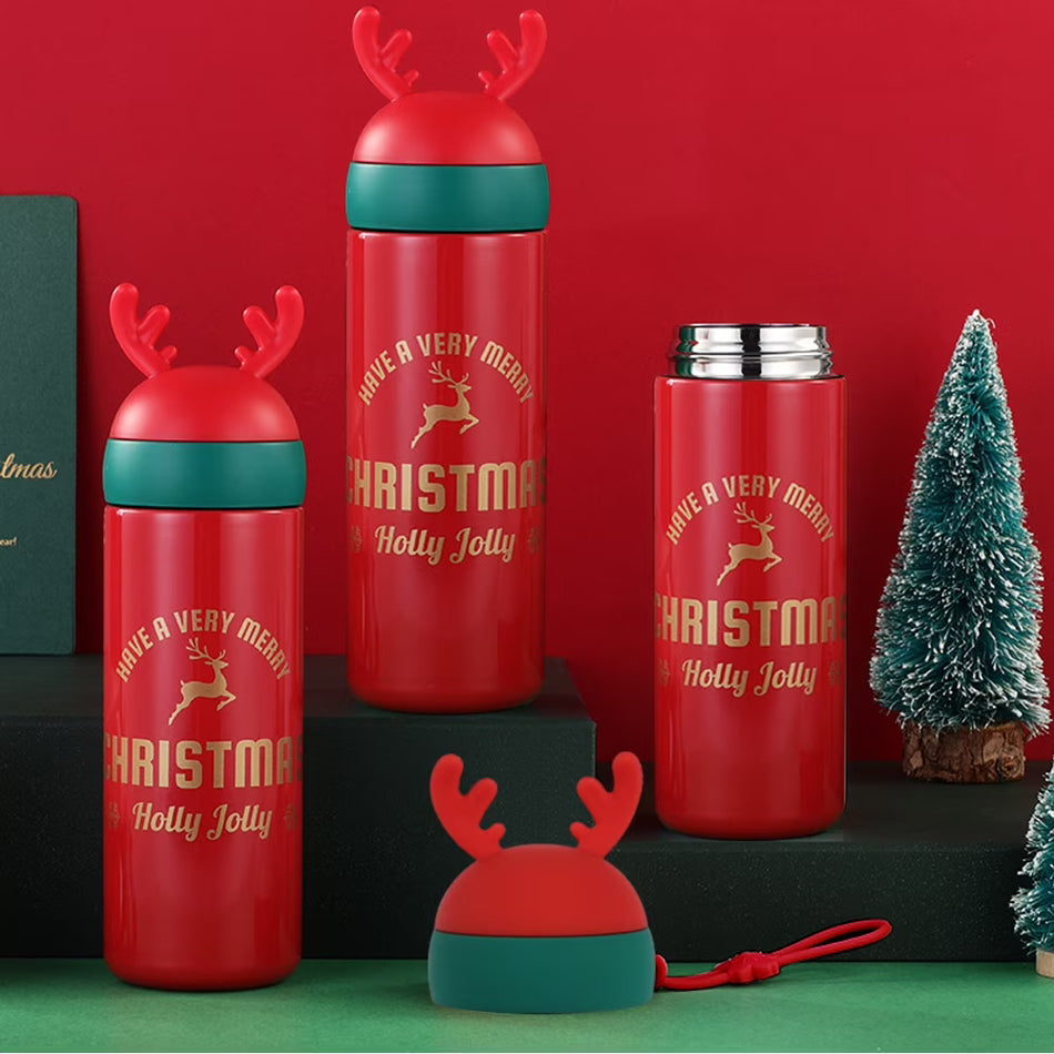 BIGTREE Holiday Christmas Red Insulated Stainless Steel Water Bottle Hot Cold Thermos for Adult