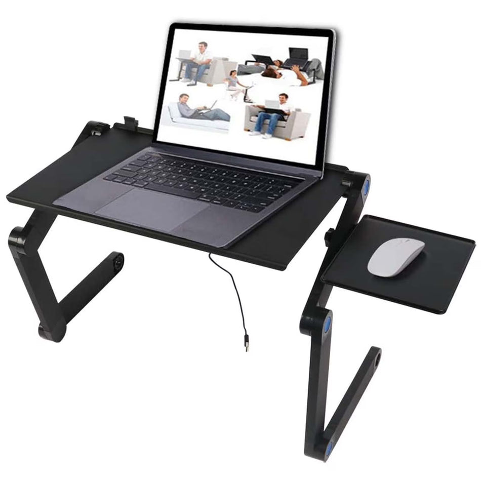 Adjustable Laptop Table and Stand for Bed Portable Foldable Lap Desk with Mouse Pad Heat Dissipation, Black