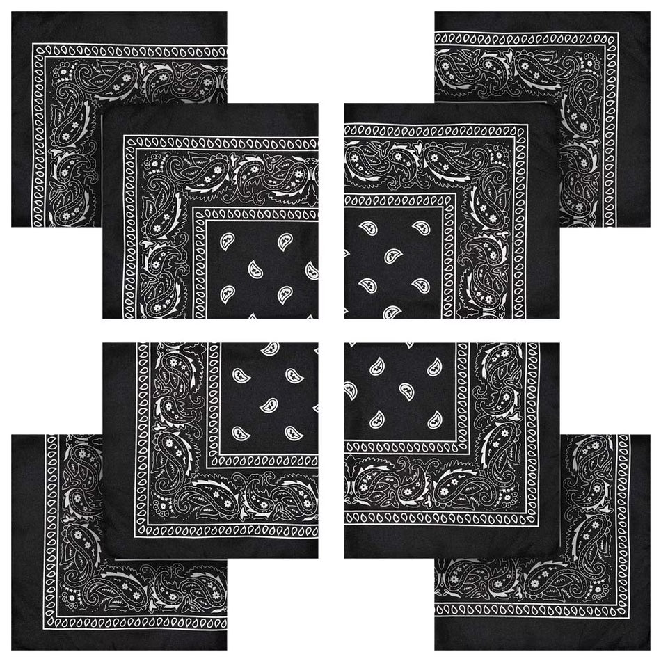 BIGTREE 8pk Black Unisex Cotton Bandanas Multi-Purpose Headbands