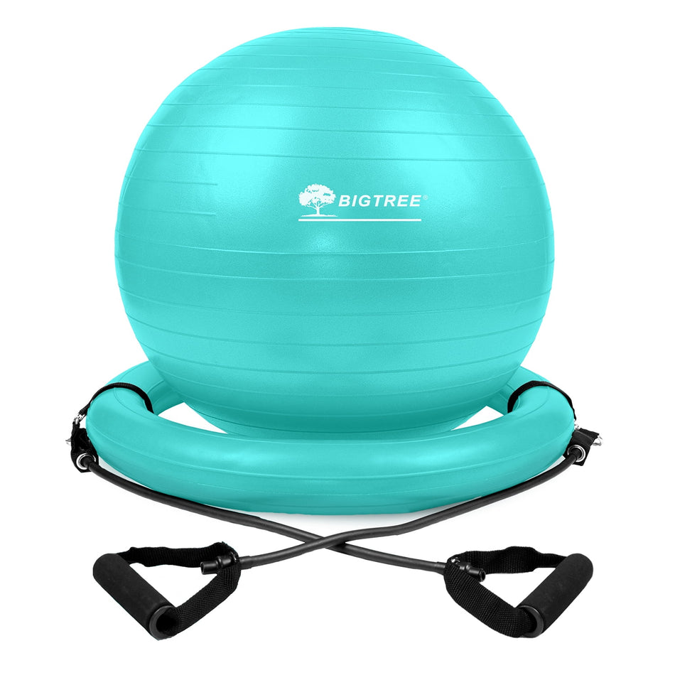 BIGTREE Exercise Ball Chair Yoga Balance Ball Chair Fitness Set with Ring Base Resistance Bands Pump Teal 29.5″ (75 cm)