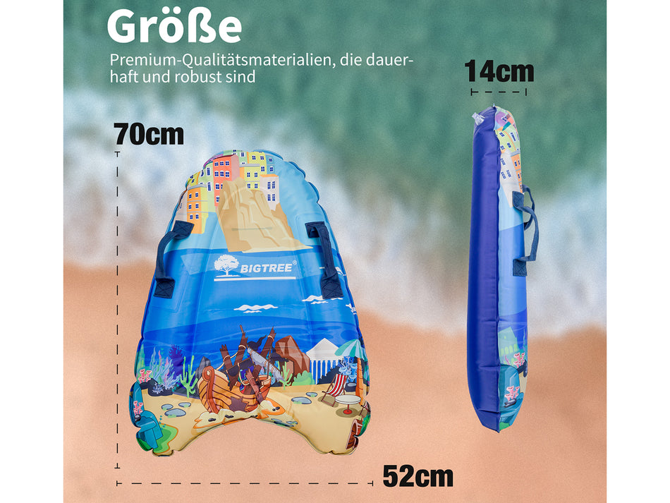 Inflatable Bodyboard with Handles, Fun Beach Print Portable Boogie Board