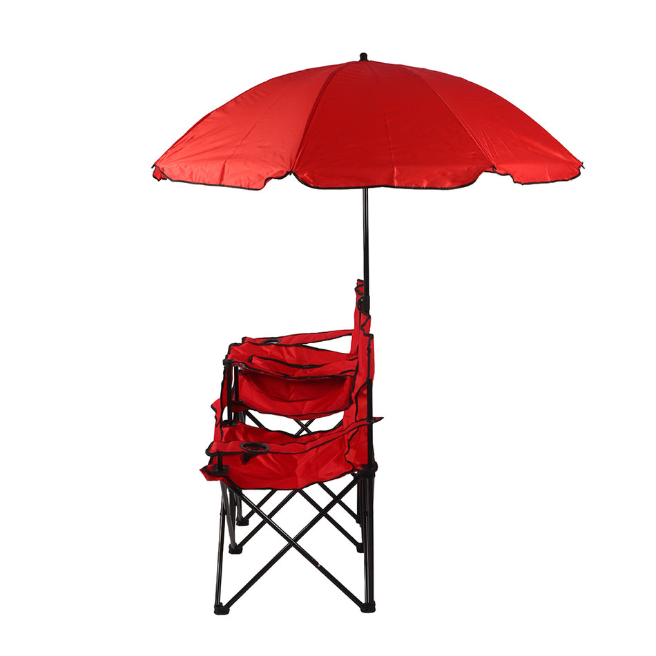 Portable Double Folding Chair w/Removable Umbrella, Cooler Bag and Carry Case - Red