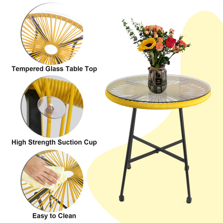 Bigtree 3pc Rattan Wicker Patio Acapulco Bistro Chair Set Furniture Yellow