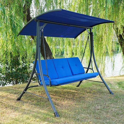 3-Person Patio Swing with Canopy, Outdoor Cushioned Swing Chair