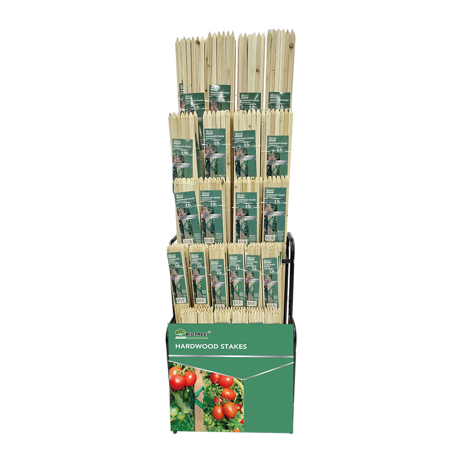 Hardwood Stakes Garden Plant Supports - 2ft/3ft/4ft/5ft/6ft Assorted Sizes (114pcs Display) for Tomatoes, Climbing Plants, Gardening Staking & More ﻿