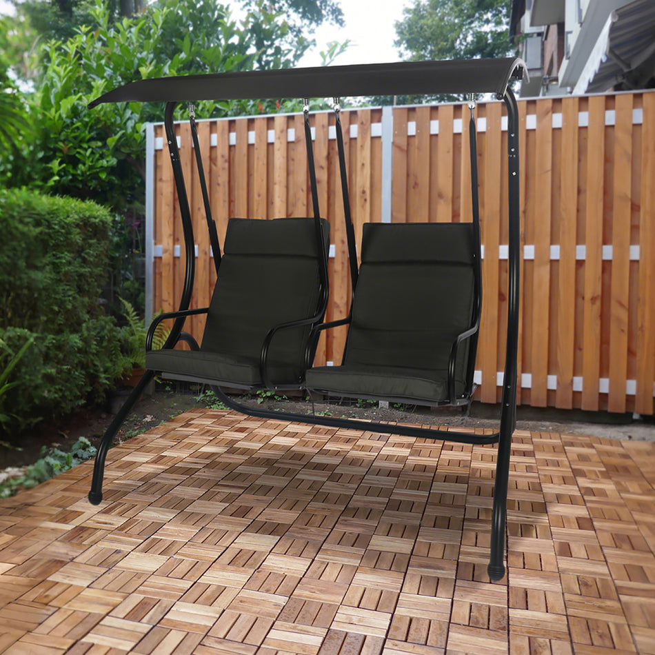 2-Person Patio Swing with Canopy, Outdoor Cushioned Hanging Swing
